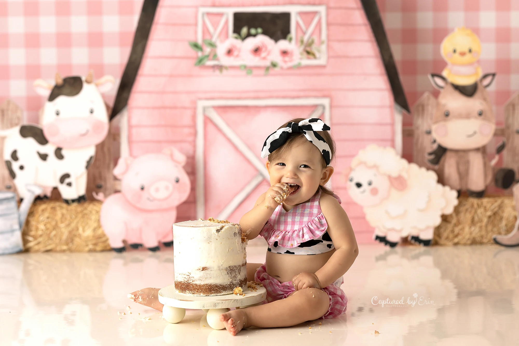 Pink Farmer House Backdrops Kids Girl Photography Child Baby Photocall Decors Barn Door Birthday Cake Smash Photo Backgrounds