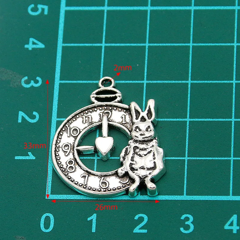 6 PCS 26*33mm 2 Color Vintage Metal Zinc Alloy Rabbit Steampunk Clock Animal Charms For DIY Necklace Bracelet Jewelry Making