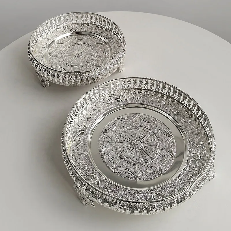 ColorValue Light Luxury Silver Fruit Tray Decorative Snack Dessert Serving Plate for Living Room Coffee Table Home Organizer