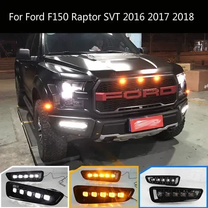 

Для ford F150 Raptor SVT Led DRL указатель поворота светильник s для Ford Raptor 16-19 автомобилей ремонт белые дневные ходовые огни светильник желтый противотуманная фара