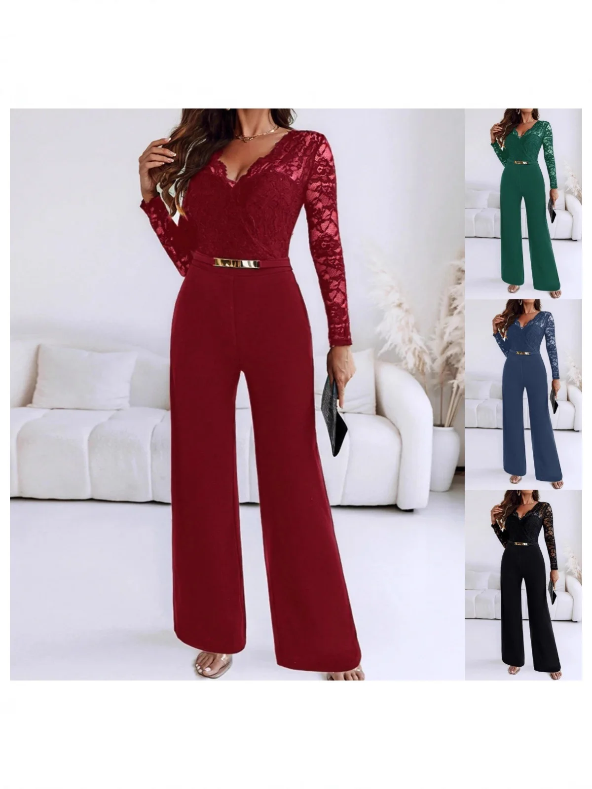 

Удобный комбинезон Ультра удобный широкий комбинезон Боди с поясом на талии Изысканный вечерний комбинезон