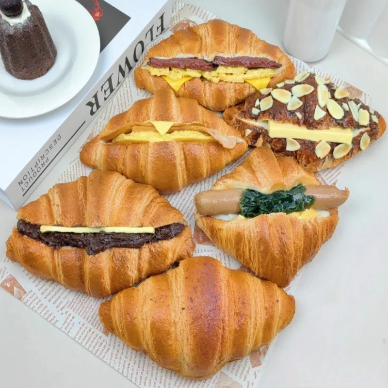 2026 New Fake Croissant Sandwich Model, Sweet Cute Artificial Food Prop for Bakery Window Display Sample Ornament