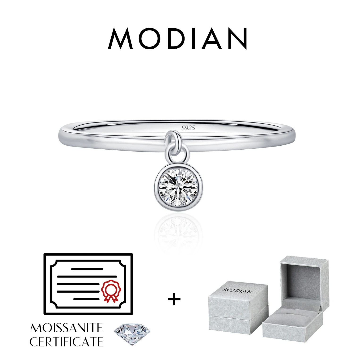 Women's MODIAN D Color Round Moissanite Ring, Wedding Gift