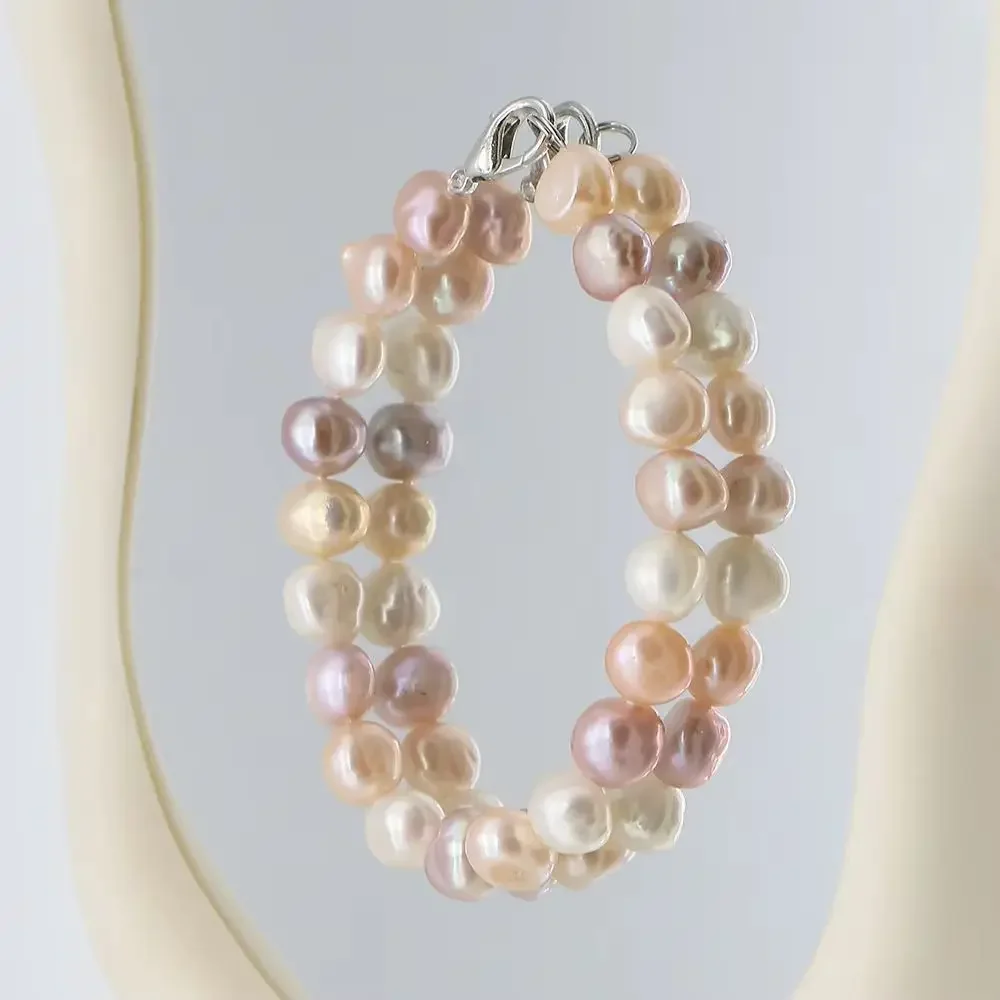 

Natural Baroque Pearl Bracelet Multi-color Irregular Freshwater Pearl Wrist Adornment‌ 1strand Ashionistas' Everyday Wear 8-9mm