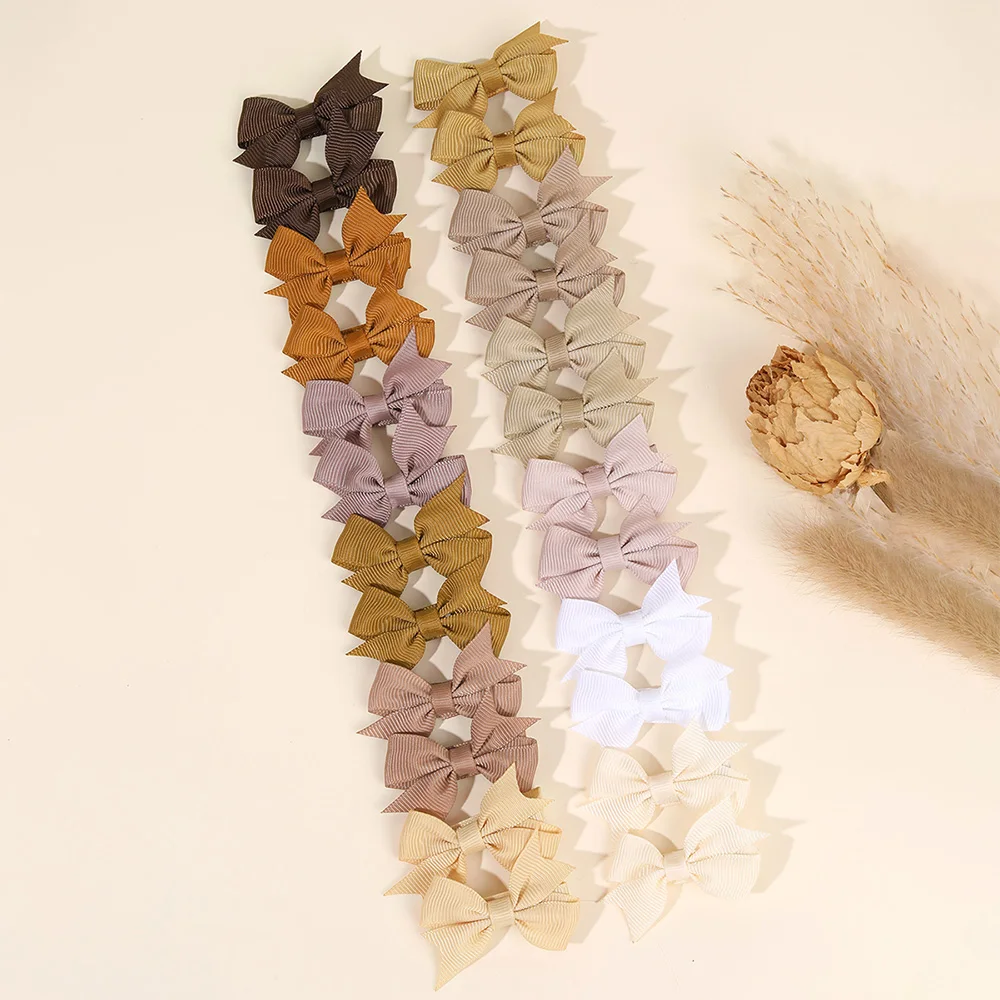 24Pcs Baby Girls Solid Bow Hair Clips Cute Mini Grosgrain Ribbon Bowont Hairpins Ponytail Barrette For Kids Headwear Accesories