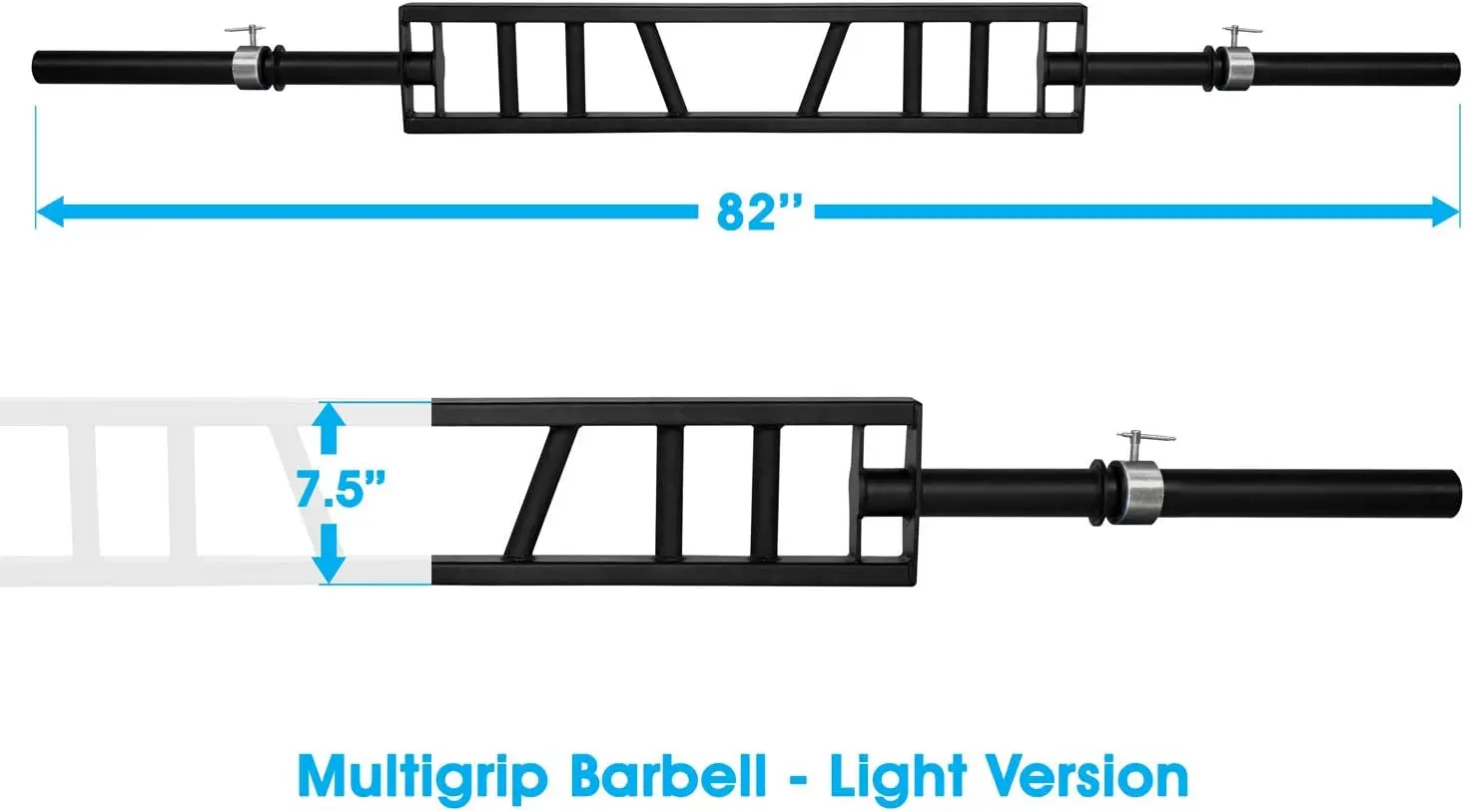 Grip Barbell & Cable Attachment - Swiss Bar, American Bar for Greater Range of Motion, with 2 Collars, Fits Olympic Weight Plate