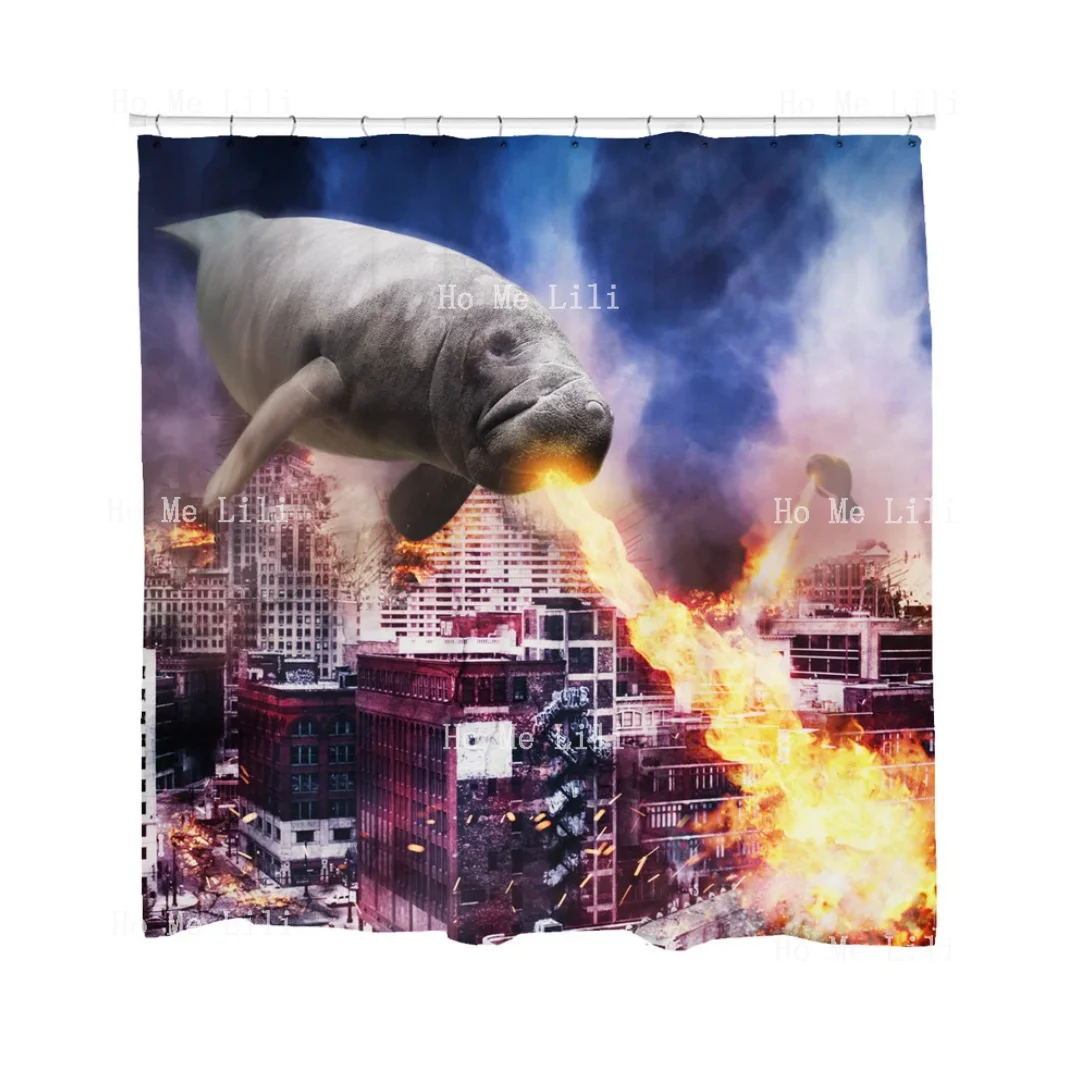 Fresh Animal Manatee Shower Curtain University Dormitory Curtain Bathroom Fun Decoration Fashionable Gift image 2