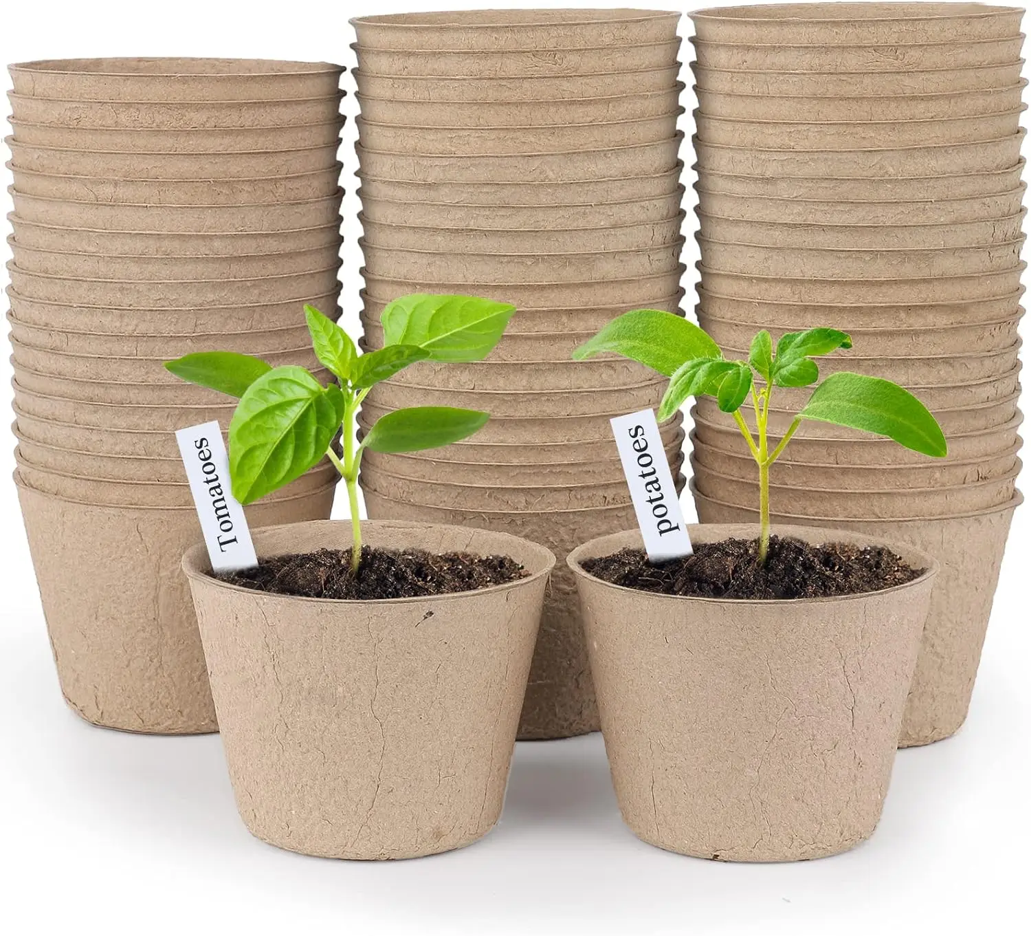 

Peat Pots, 120 Pcs 4 Inch Seed Starting Pots with Drainage Holes Round Nursery Plants Pots with Bonus 20 Plant Labels