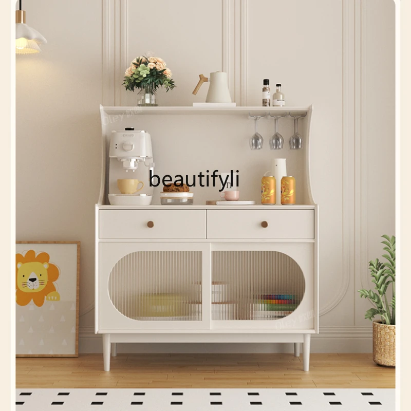 

Cream Wind Restaurant Storage Side Cabinet Dining Side Cabinet, Modern Simple Living Room Solid Wood Tea Cabinet Locker