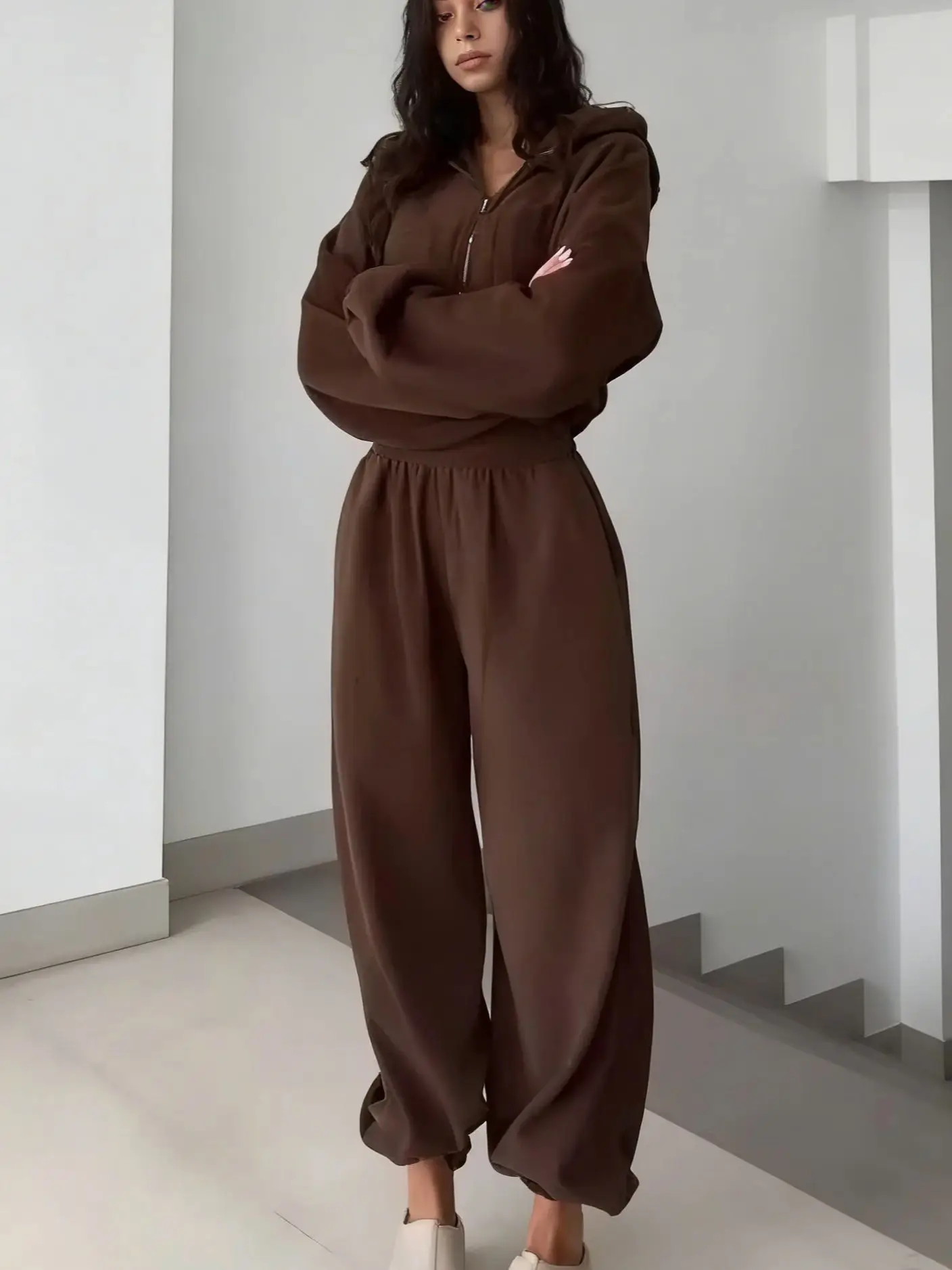 

Женский комбинезон с капюшоном, повседневный комбинезон с длинными рукавами и эластичной резинкой на талии, удобный цельный комплект для отдыха с свободной посадкой, новинка 2023 года для женщин