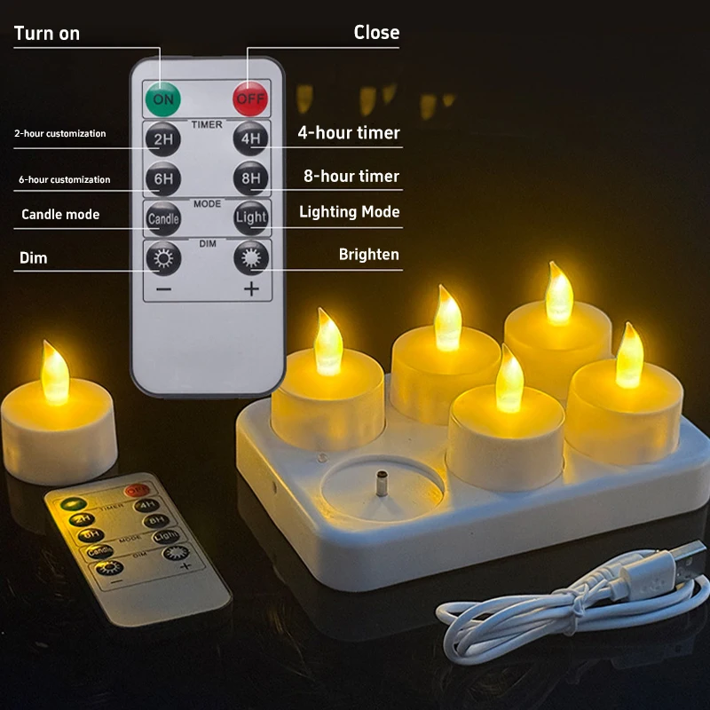 4/6/12Pcs LED Flameless Tea Light Candles USB Rechargeable Battery Operated Fake Candles For Wedding Valentine Home Party Decor