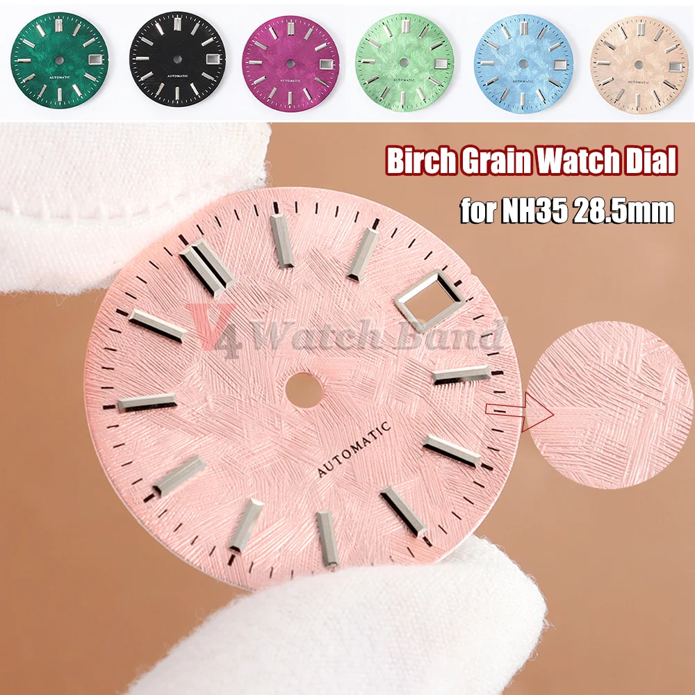 For NH35 Watch Dial 28.5MM White Birch Tree Pattern Automatic Movement Dial NH35 Multi-Color Watch Dial for Seiko NH35 Watch Mod