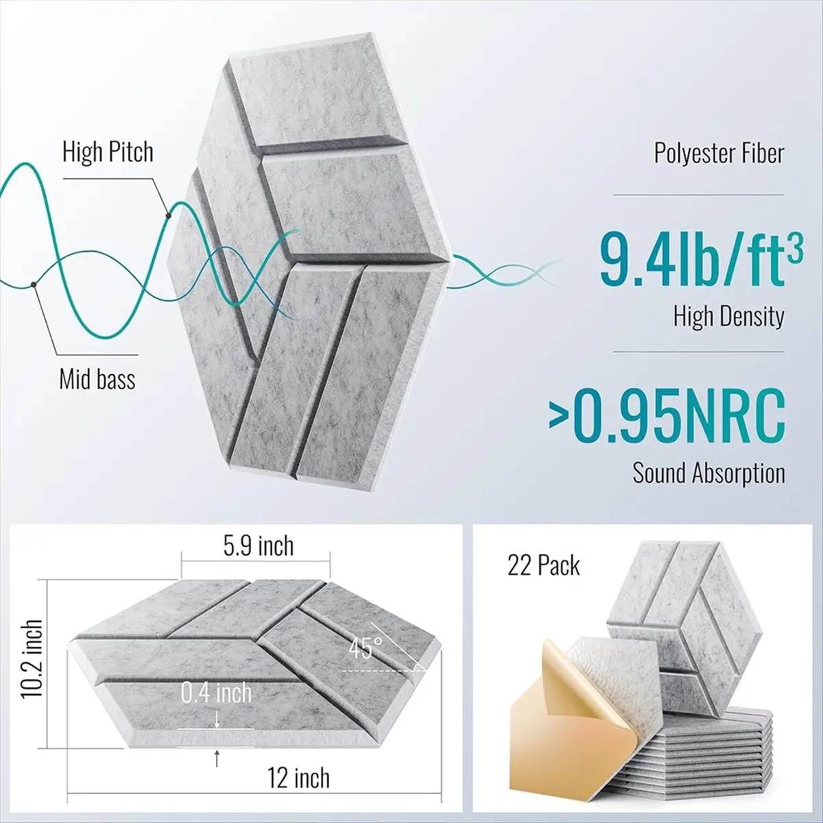 New arrival 22Pcs Self-Adhesive Acoustic Panels,12x10x0.4in Hexagonal Soundproof Wall Panels, Sound Panels for Home Studio B