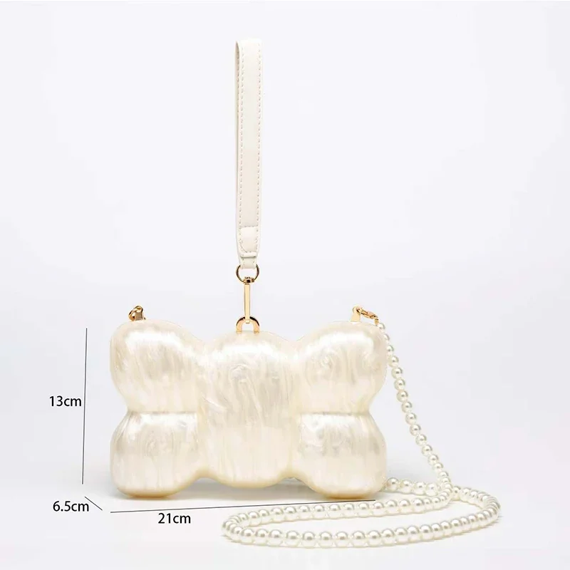 Umhängetasche in Gänseform, Perlenkette, Umhängetasche, britischer Designer-Abend, elegante Clutch-Geldbörse, Damen-Schultertasche aus Acryl – Detail 2