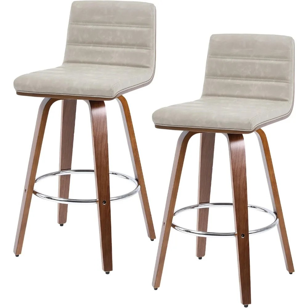 

26 Inch Swivel Bar Stool Set of 2, Mid-Century Modern PU Leather Upholstered Counter Height Bar Stools with Back, Bentwood Bar