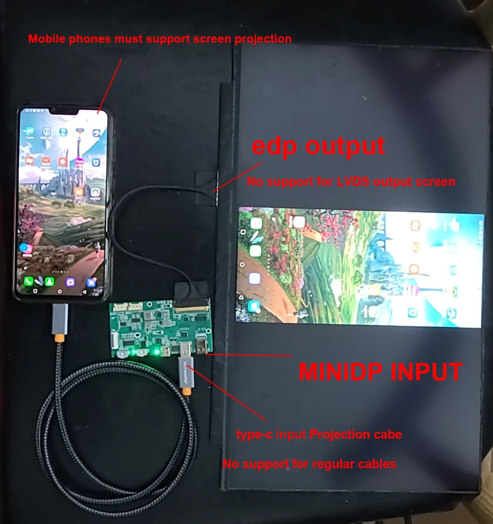Imagem -02 - Usb Tipo-c dp para Edp Placa de Driver 2k 4k Lcd Portátil Tela de Projeção Notebook Telefone Cabo Coaxial 30pin 40pin