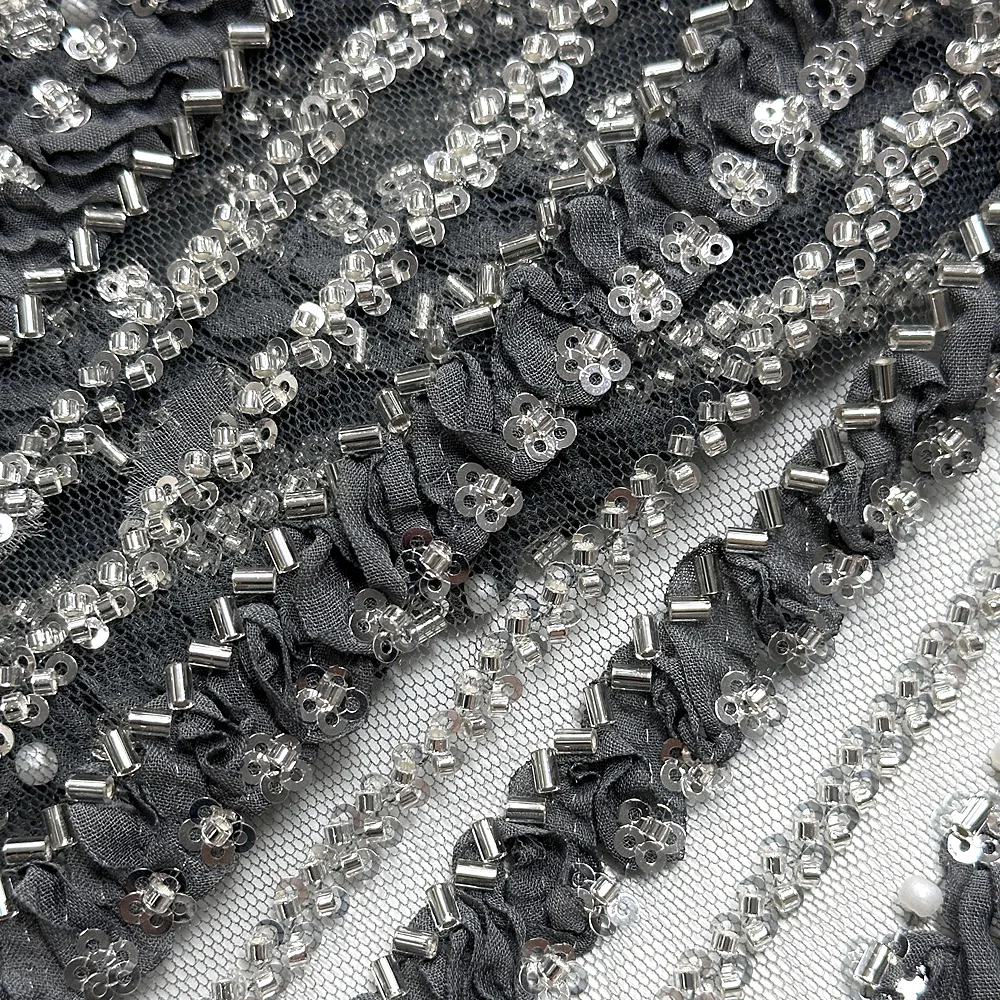African French Sequins 3D Lace Lace Fabric 2025 Beaded muslin Lace Nigerian Groom embroidered gown for party sew material