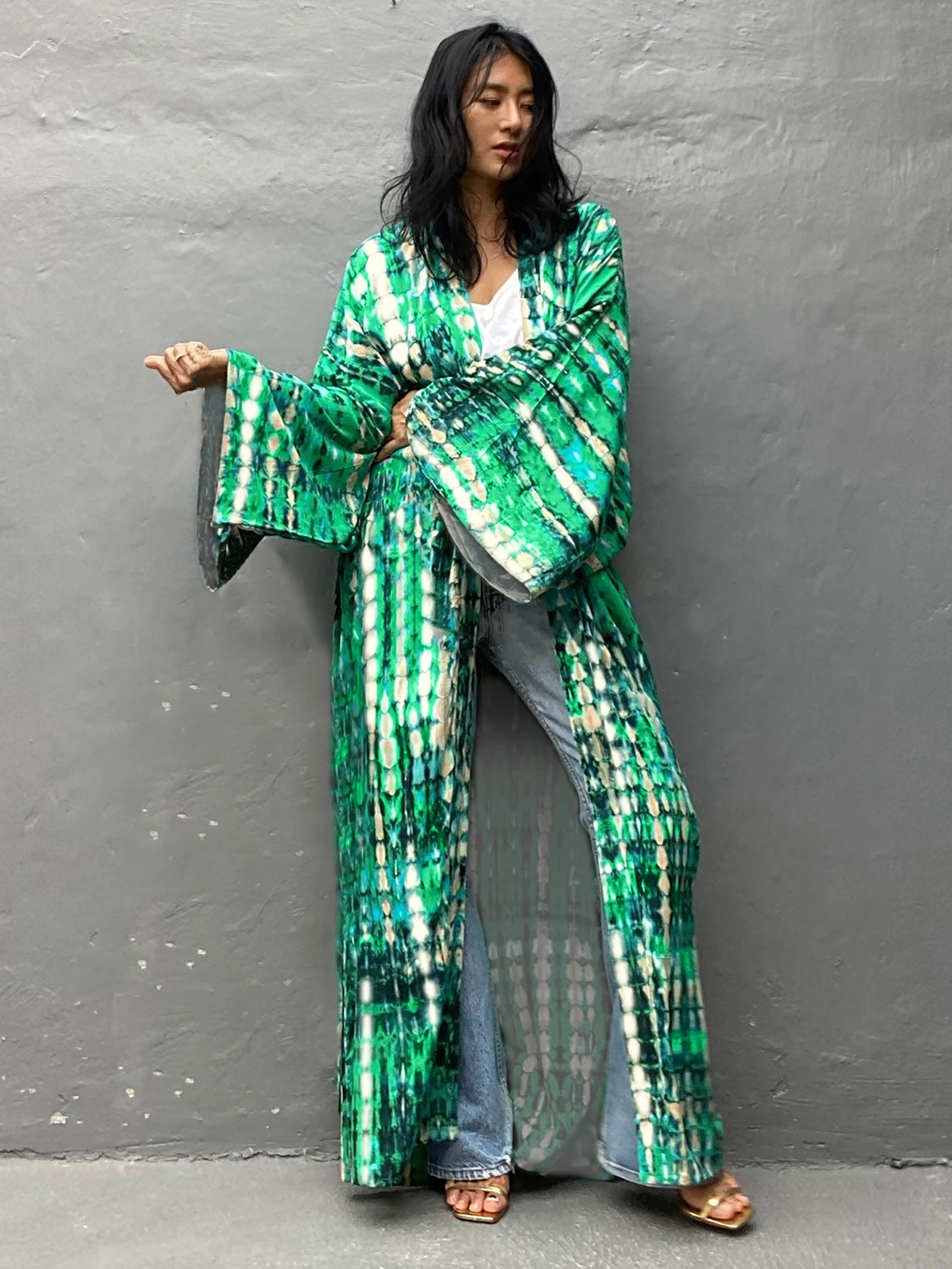 Kimono a rayas con teñido anudado, capa de playa para mujer, Pareo con cinturón, cárdigan por separado, trajes de verano, ropa de playa