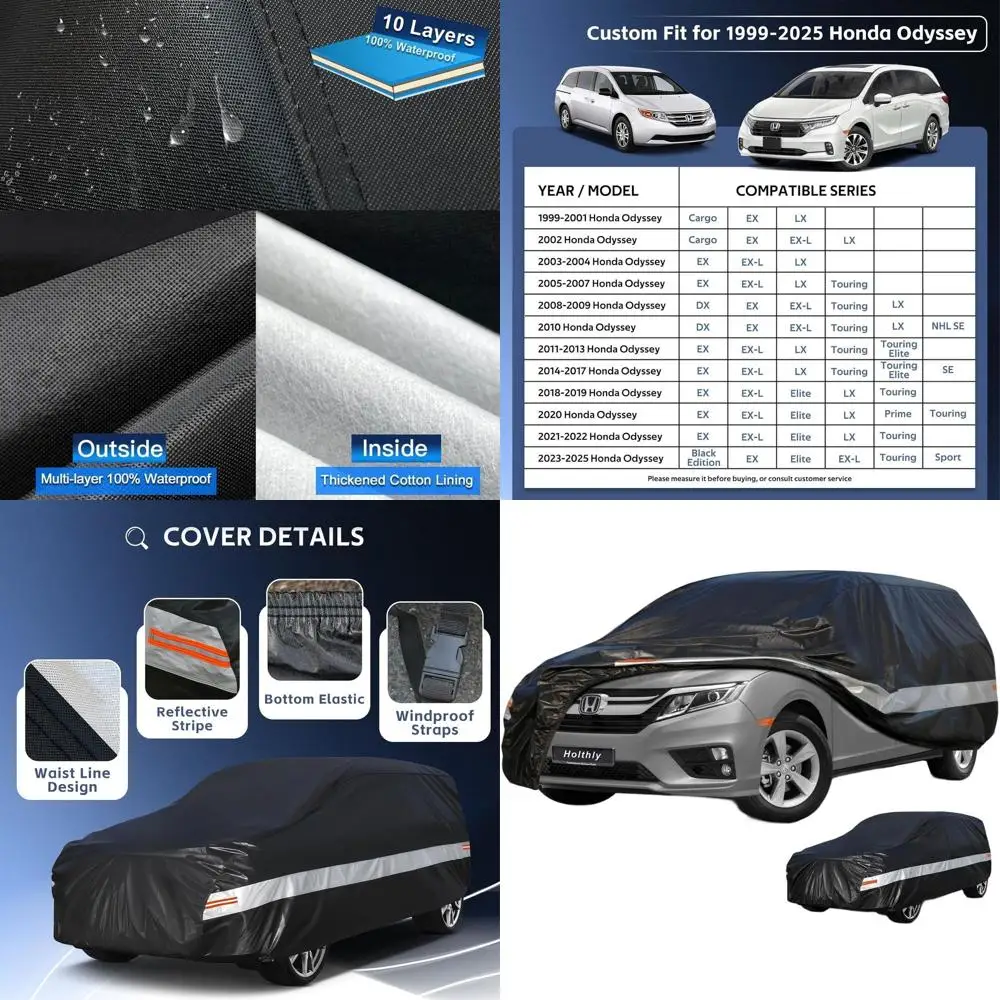 

Custom Tailored Odyssey Car Cover (1999-2024) - Waterproof, UV-Protected, All-Weather Protection for Minivans in Black Cotton