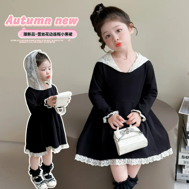 

Girls' Spring and Autumn Dress2026New Children's Autumn Fashionable Girl's Autumn Lace Long Sleeve Hooded Dress