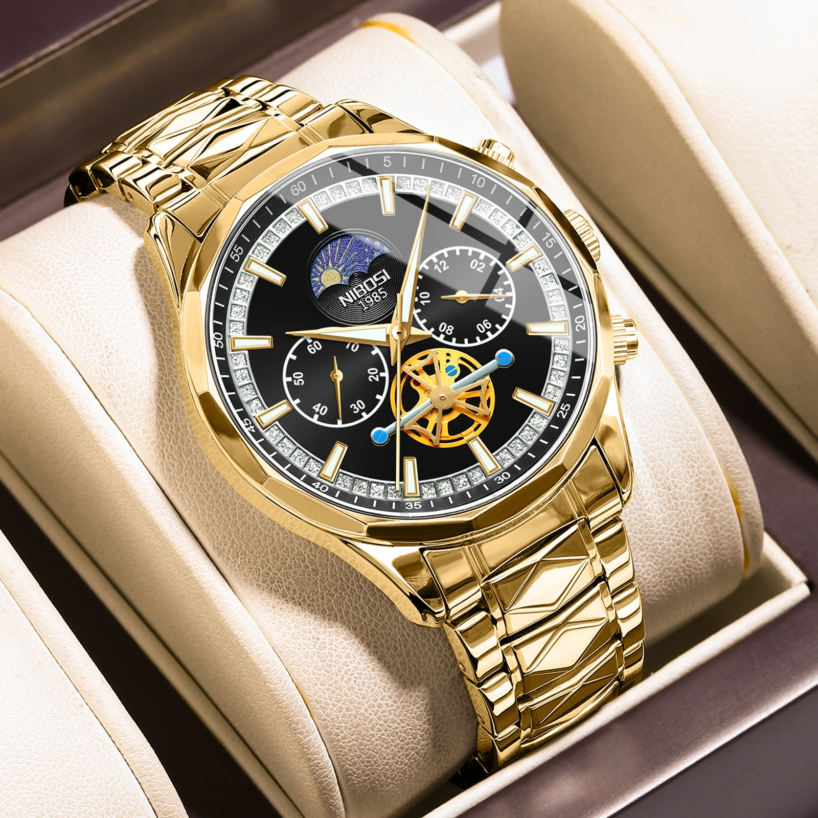 NIBOSI Sports Chronograph Mens Watch Fashion New Multifunction Quartz Waterproof Watches Luxury Brand Stainless Steel Band Clock