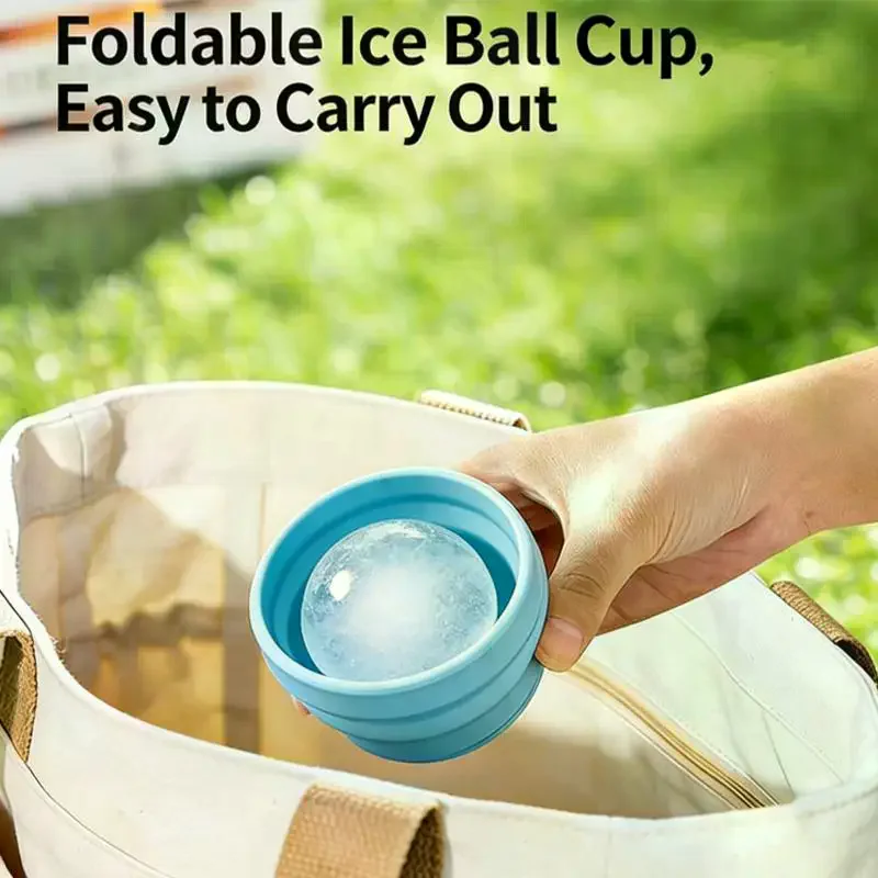 2026New Portable Foldable Ice Ball Cup With Built-in Straw Food-Grade Silicone Ice Maker Mold Summer Outdoor Travel Tumbler
