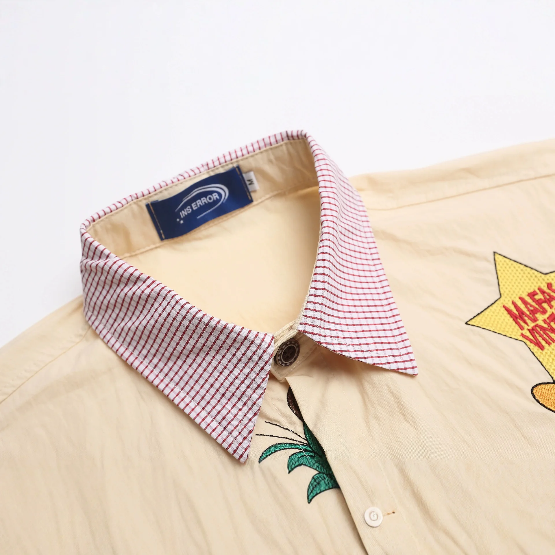 American Street Style Cartoon Bear Embroidered Long Sleeve Shirt for Men and Women Loose Casual Couple Shirt Jacket for Autumn