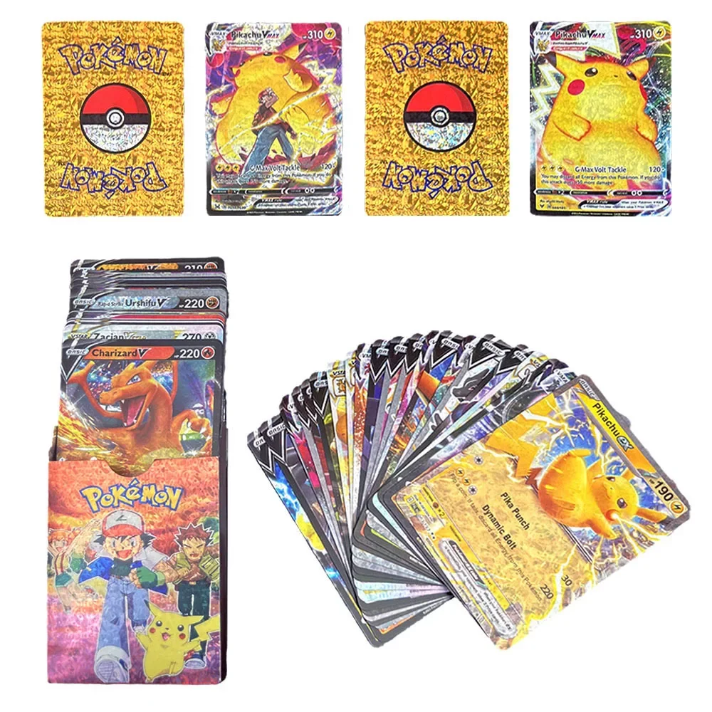 55PCS Pokemon Colorful Gold Foil Card Charizard Pikachu Arceus Diamond Rainbow English French German Spanish VSTAR GX VMAX Cards