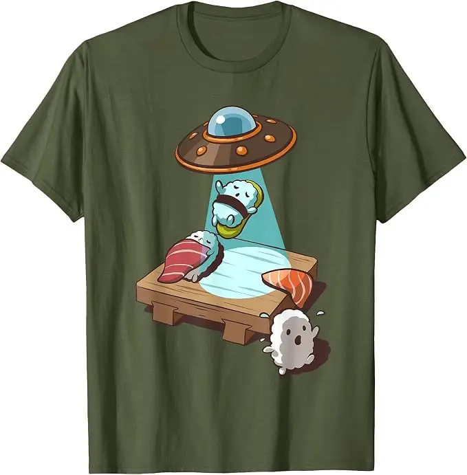 Sushi UFO Alien Abduction T-Shirt Y2k Japanischer Feinschmecker Ästhetische Kleidung Humor Einzigartiges Neuheitsgeschenk Niedliche Cartoon-T-Shirts – Detail 8