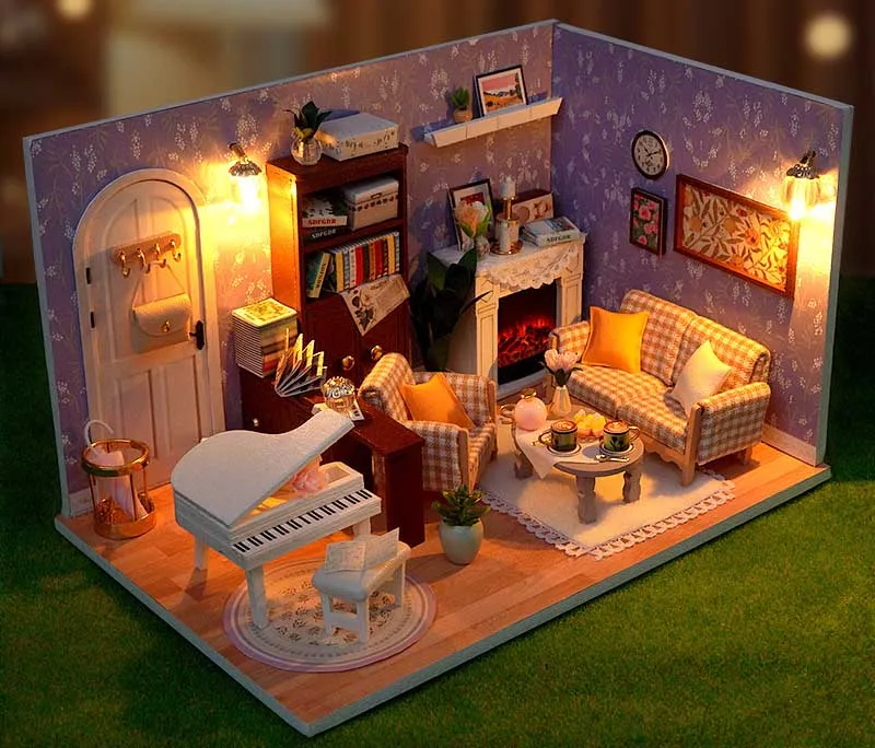 Hölzernes Miniatur-Puppenhaus DIY-Set, Möbelset Handgefertigtes Modellbau-Spielzeug für Kinder Mädchen Geburtstagsgeschenk – Detail 17