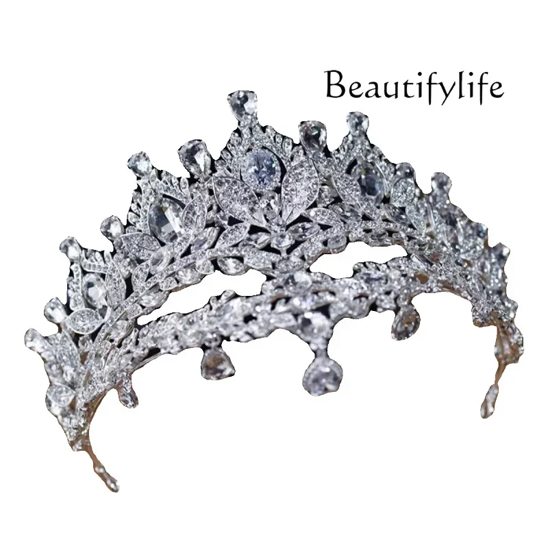 High-Grade Rhinestone Bridal Wedding Main Yarn Crown Headdress Princess Birthday Adult Ceremony Luxury