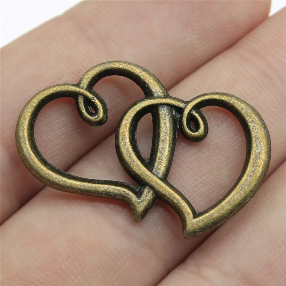 80Pcs 32X25Mm Antiek Zilver Kleur Antieke Bronzen Double Heart Charm Hearts Charm Double Double Heart Charm connector