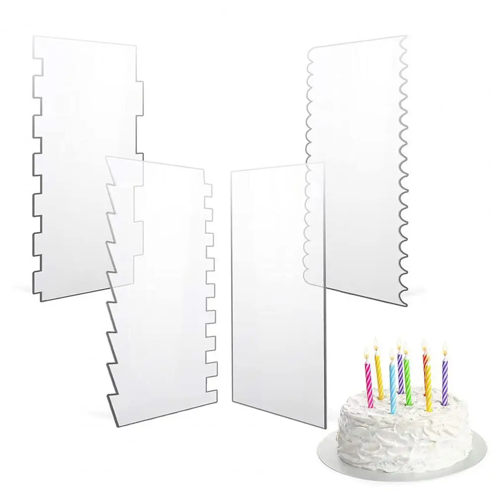 Cake Comb Set 4pcs Acrylic Cake Scraper Set Smoother Frosting Icing Tools Edge Contour Combs for Diy Buttercream Decorating
