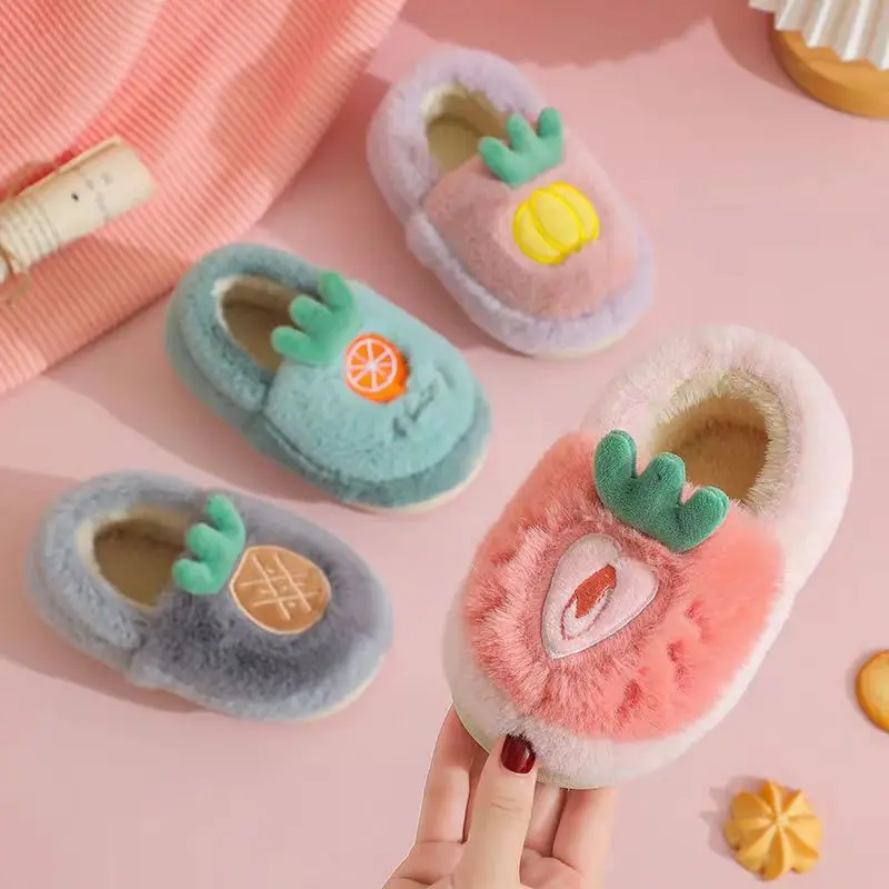 Pantuflas mullidas de algodón para niños, pantuflas de dibujos animados, otoño e invierno, para dormitorio de bebé, novedad