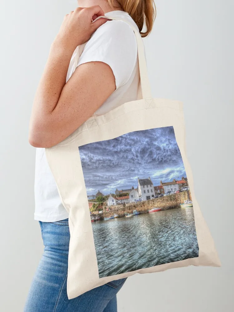Bolsa tote Crail Harbour em Fife, Escócia, bolsa tote de lona, bolsa tote para carrinho de compras, bolsas de tecido