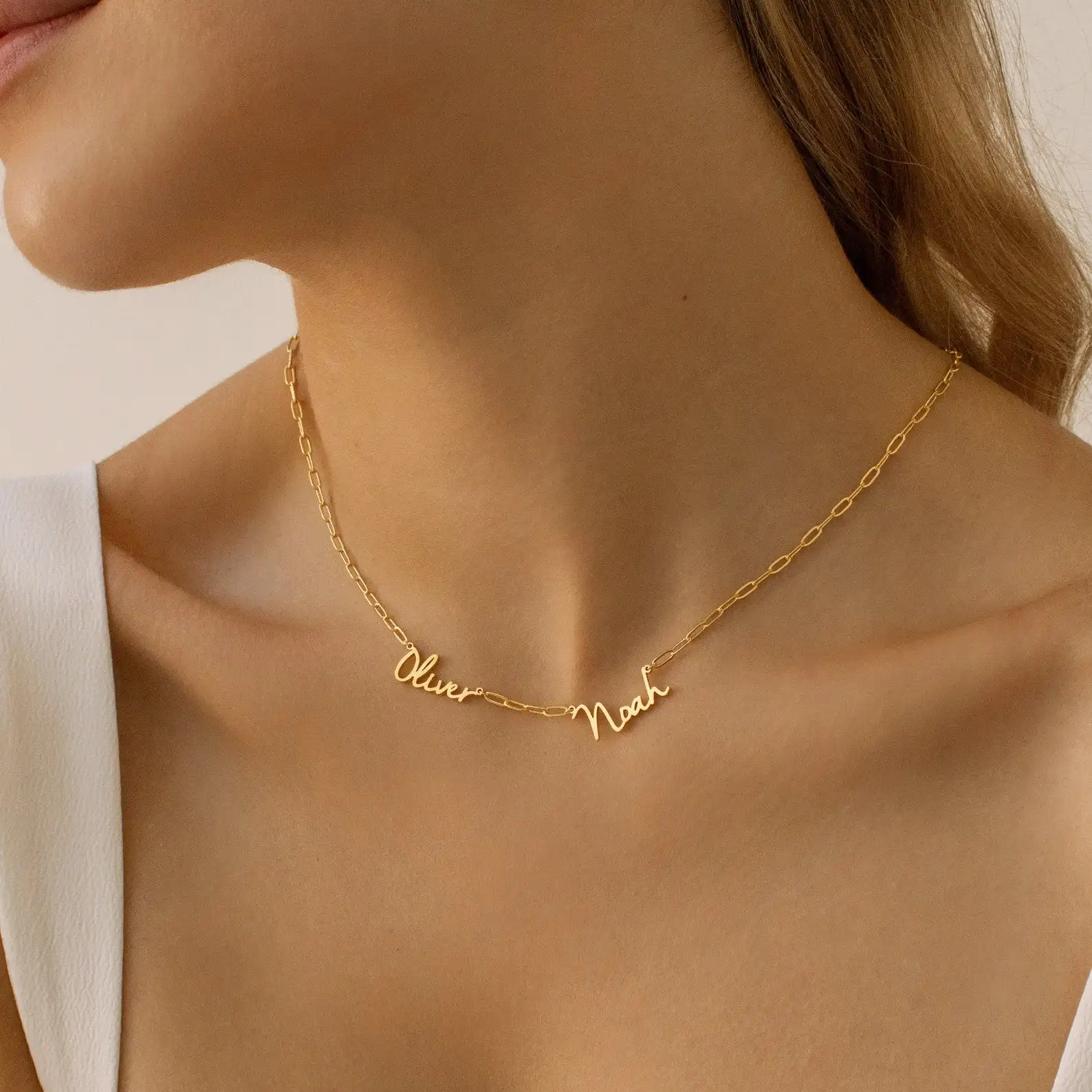 Personalized Multi Names Rory Chain Necklace Gold Stainless Steel Double Name Necklace Gift for Girlfriend Family Members