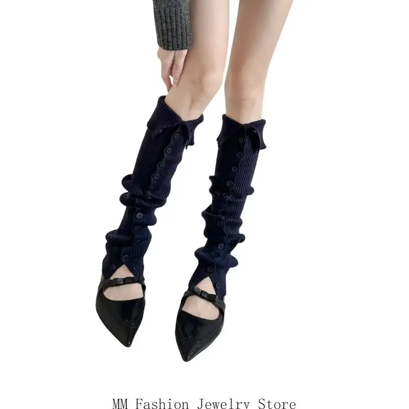 D0UB Inspired Leg Warmers With Buttons Breathable Acrylic Cold Season Wear