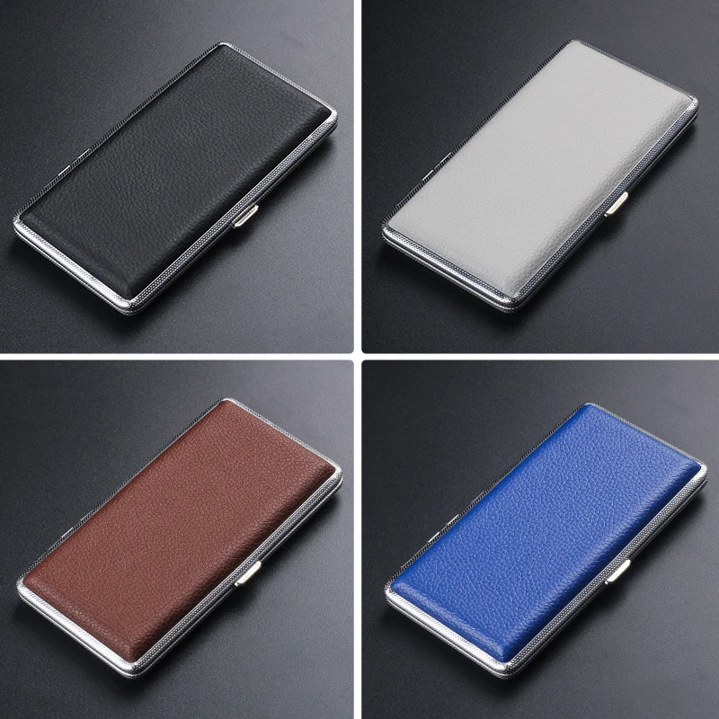 Leather Metal Cigarette Case Holds 14 Cigarettes Extra Long Cigarette Case With Enlarged PU Leather Portable Smoking Accessories