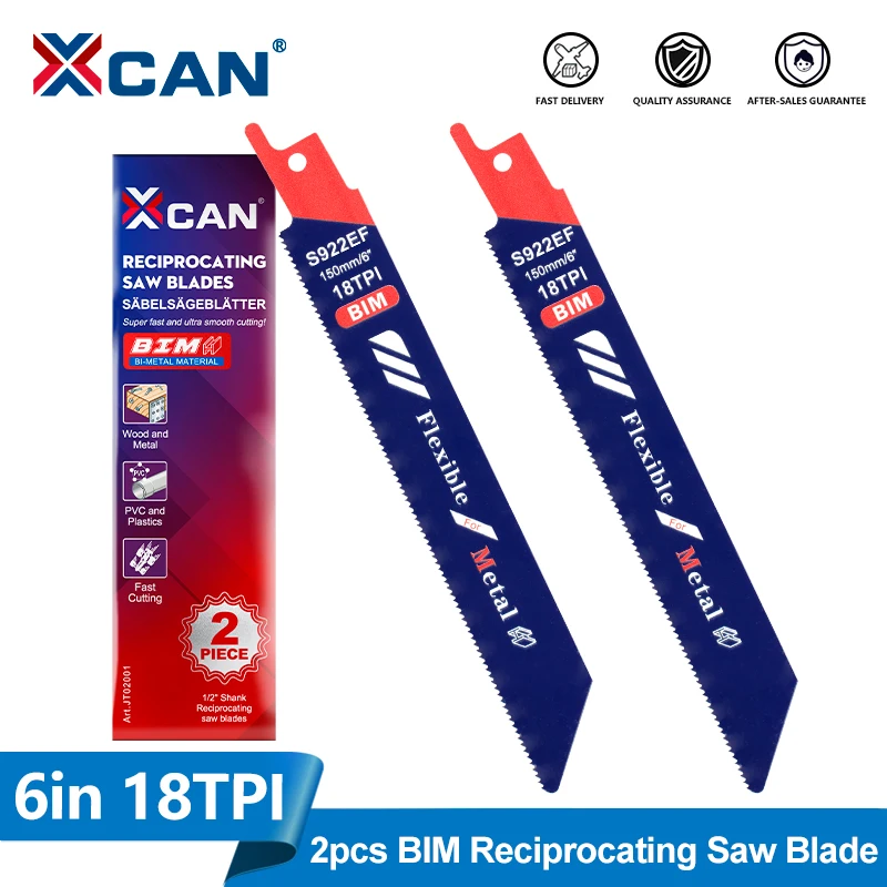XCAN 2psc 6 inchs Reciprocating Saw Blades S922EF 18TPI Bi-Metal Sabre Saw Blades for Thin Metal Cutting