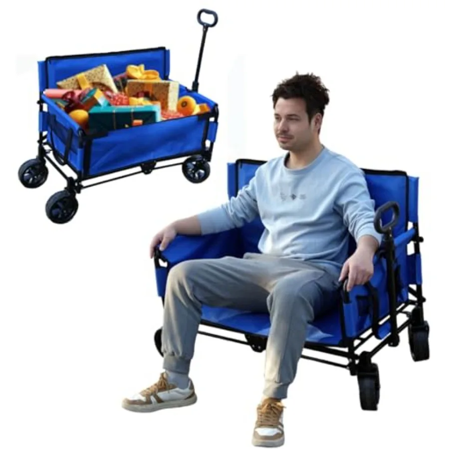 

Beach Wagon Chair Foldable Cart That Converts into a 2-Person Sofa for Adults 2-in-1 Wagon Bench Love Seat Combo in Blue with D