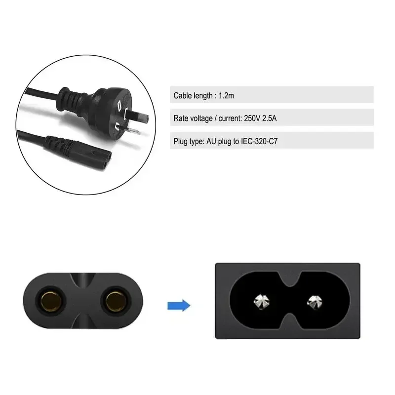 Cavo Alimentazione EU 1m IEC-320-C7 – 2.5A 250V Per Lampade, Monitor, Stampanti E Stereo