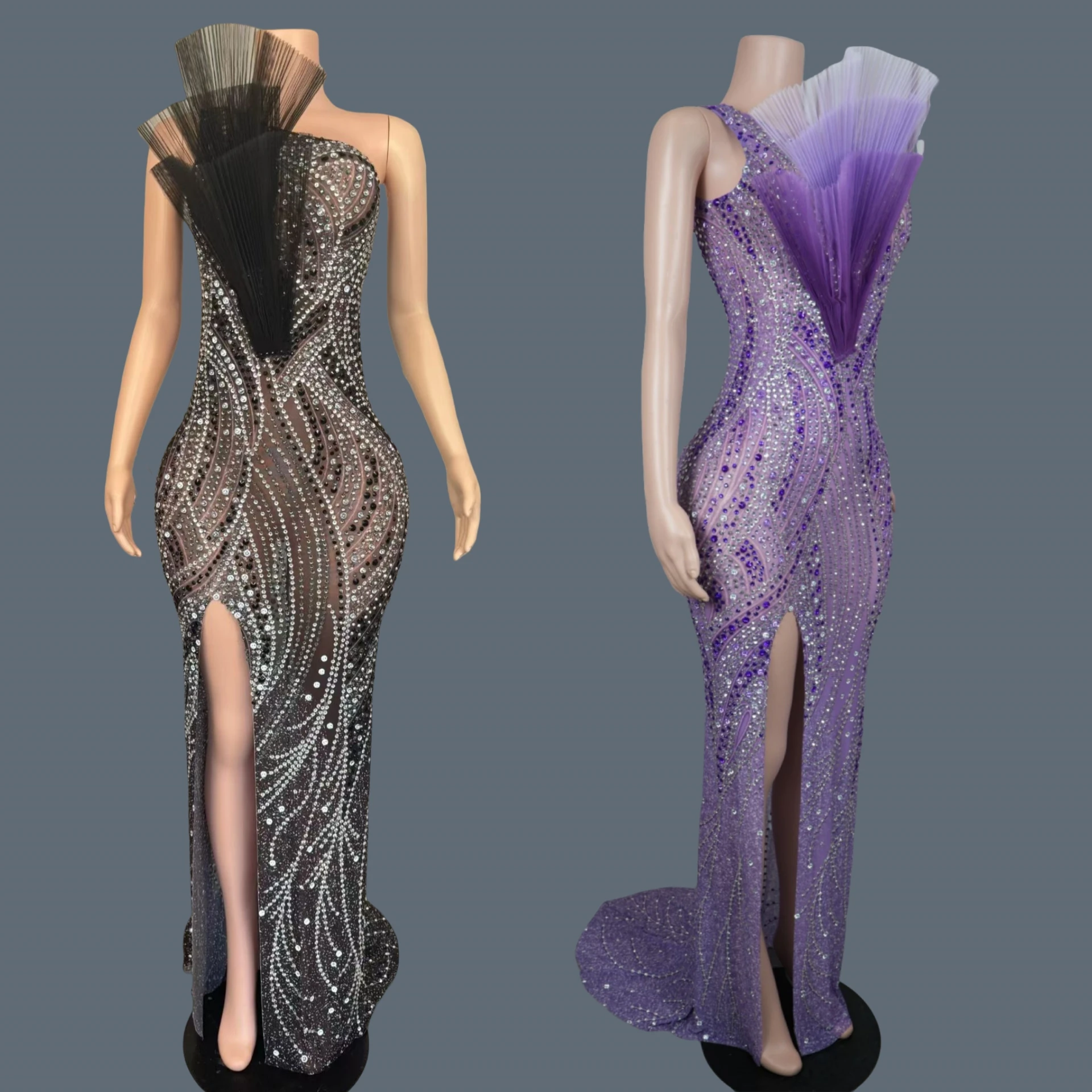 

Elegant Sparkly Crystals Pearls Evening Dress Gala Prom Red Carpet Women Luxury Evening Gown High Side Slits Long Dress Xunyicao