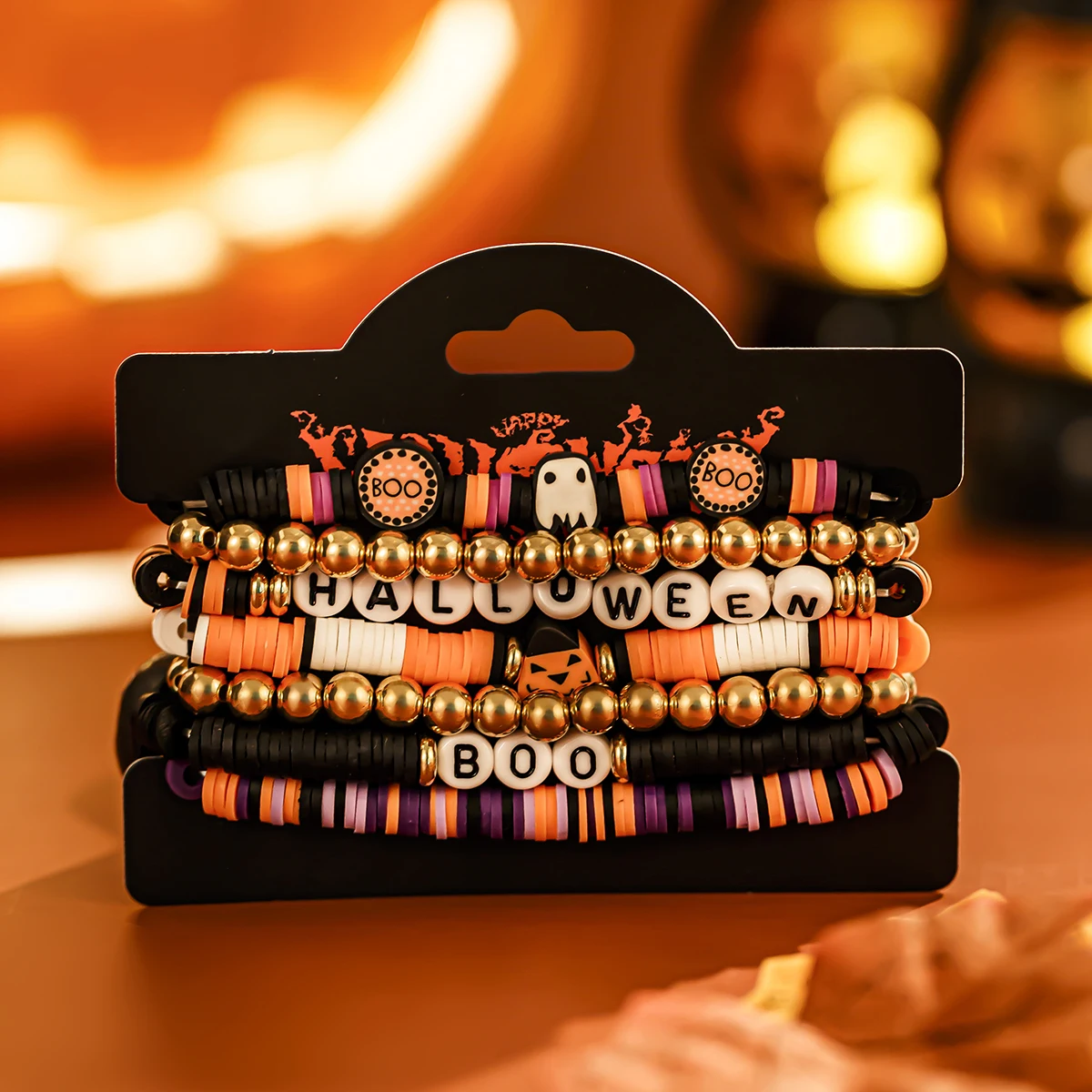 IngeSight.Z 7pcs/set Letter Soft Ceramic Ghost CCB Beads Bracelet Set 2024 Trendy Halloween Party Women Bracelet Jewelry