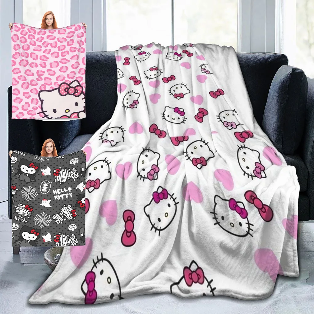 Hello Kitty Cartoon Cute Blanket Flannel Spring/Autumn Multi-function Lightweight Thin Throw Blanket Bedding Office Bedspread