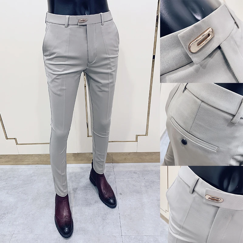 Pantalones de traje elásticos para Hombre, pantalones formales ajustados, pantalones casuales sólidos, ropa de primavera, 2024