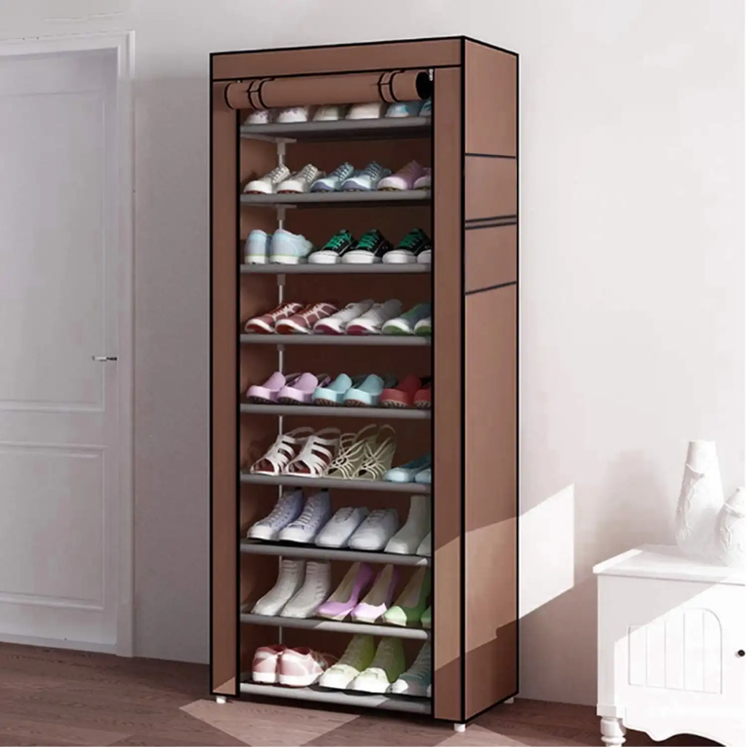 

10 Tiers Shoe Rack with Dustproof Cover, Free Standing Shoe Storage Organizer for Closet, Entryway