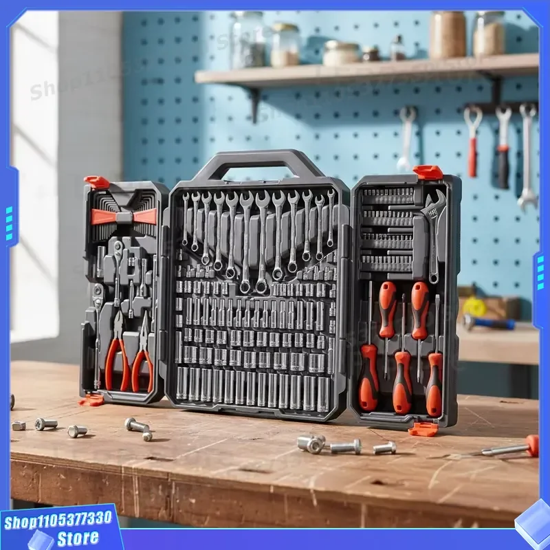 180 Piece Chrome Vanadium Steel Socket Wrench Set SAE MM Metric Machine Tool Kit with Hard Carry Case for Auto Home Repair