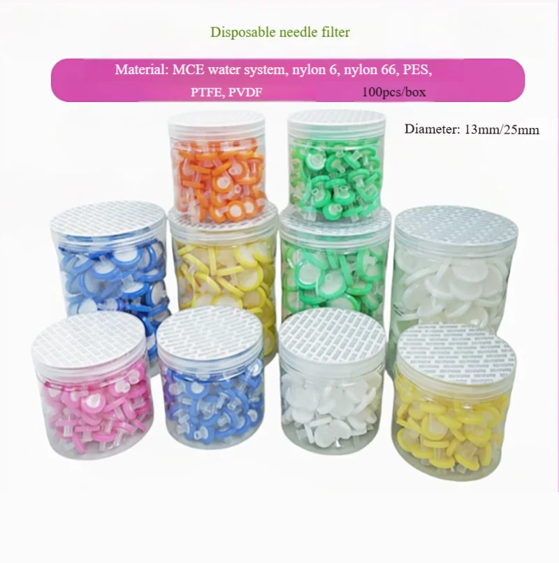 

100 pieces Syringe filter Needle type MCE water system PES/nylon organic system PVDF tetrafluoro PTFE 13/25mm