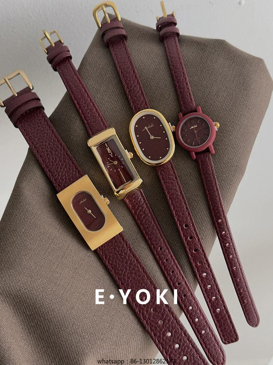 025 New Ankara Red Retro Ladies Niche Light Luxury Leather Quartz Women's Watch
