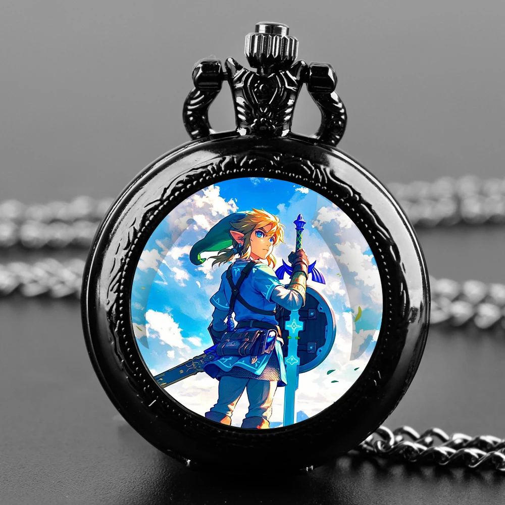 Famous Game Glass Dome Pocket Watch with Chain Necklace Vintage Quartz Pendant Watches Mens Women Gifts for Kids